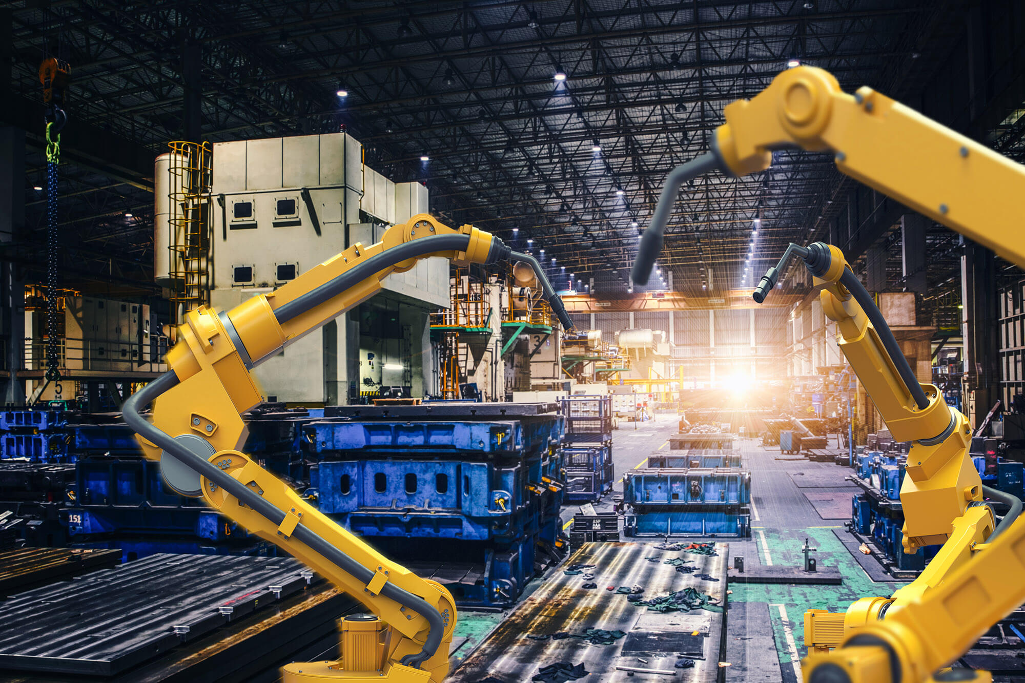Industrie 4.0: Roboter im Einsatz in einer Smart Factory.